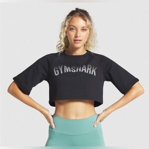 Gymshark Black Fade Athleisure Cropped Crew Neck Sweater with Logo